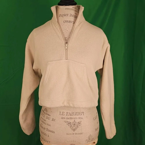 TNA Aritzia Womens Cream Fleece 1/2‎ Zip Cropped Pullover Jacket 2XS XXS - Picture 1 of 5
